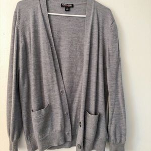 soft grey cardigan with buttons and pockets
